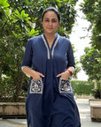 Indigo Grace Cotton Embroidered Co-Ord Set with Pocket Detailing