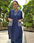 Indigo Grace Cotton Embroidered Co-Ord Set with Pocket Detailing