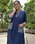 Indigo Grace Cotton Embroidered Co-Ord Set with Pocket Detailing