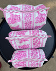 Pink Blossom Hand-Blocked Quilted Cotton Vanity Pouch Set – Set of 3