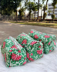 Emerald Garden Hand-Blocked Quilted Cotton Vanity Pouch Set – Set of 3