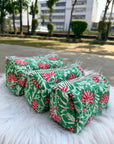 Emerald Garden Hand-Blocked Quilted Cotton Vanity Pouch Set – Set of 3