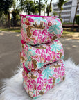 Wild Garden Hand-Blocked Quilted Cotton Vanity Pouch Set – Set of 3