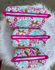Wild Garden Hand-Blocked Quilted Cotton Vanity Pouch Set – Set of 3