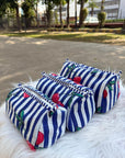 Cherry Stripe Hand-Blocked Quilted Cotton Vanity Pouch Set – Set of 3