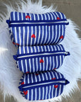 Heartline Stripe Hand-Blocked Quilted Cotton Vanity Pouch Set – Set of 3