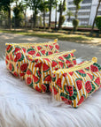 Watermelon Pop Hand-Blocked Quilted Cotton Vanity Pouch Set – Set of 3