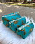 Jungle Roar Hand-Blocked Quilted Cotton Vanity Pouch Set – Set of 3