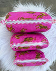 Jungle Roar Hand-Blocked Quilted Cotton Vanity Pouch Set – Set of 3