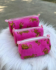Jungle Roar Hand-Blocked Quilted Cotton Vanity Pouch Set – Set of 3