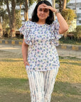 Pure Cotton Floral Co-Ord Set with Ruffle Sleeves