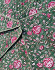 Set of 6 Block print Quilted placemats - Reversible Table mats - 13x19 inches - Green and Pink.
