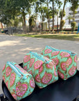 Mint Blossom Cotton Quilted Pouch Set (Set of 3)