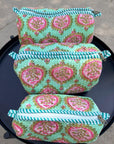 Mint Blossom Cotton Quilted Pouch Set (Set of 3)