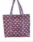 Lavender Blossom Handblocked Cotton Tote Bag – 18x18