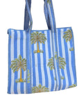 Palm Stripe Handblocked Cotton Quilted Tote Bag – 18x18