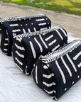 Midnight Stripe Handblocked Quilted Cotton Pouch Set of 3 by Vastra by Monty