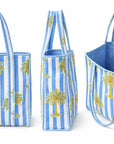 Palm Stripe Handblocked Cotton Quilted Tote Bag – 18x18