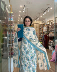 Elegant Cream Floral Printed Suit with chiffon Dupatta