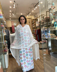 Elegant Floral Printed Cream Cotton Suit Set with Mustard Dupatta