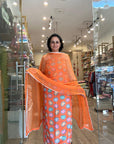 Elegant Floral Printed Cream Cotton Suit Set with Mustard Dupatta