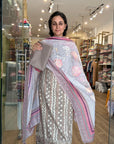 Elegant Floral Embroidered Suit Set in Pastel Shades