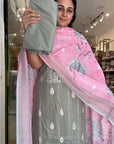 Elegant Floral Embroidered Suit Set in Pastel Shades