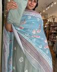 Elegant Floral Embroidered Suit Set in Pastel Shades