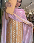Elegant Floral Embroidered Suit Set in Pastel Shades