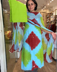 Vibrant  Tie-Dye Suit Set with Floral Embroide