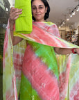 Vibrant Butterfly Print Tie-Dye Suit Set with Dupatta