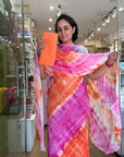 Vibrant Butterfly Print Tie-Dye Suit Set with Dupatta