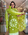 Vibrant Tie-Dye Print Suit Set with Traditional Motifs