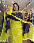 Bold Tie-Dye Suit Set with Traditional Motifs
