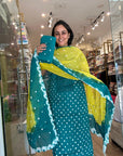 Bold Tie-Dye Suit Set with Traditional Motifs