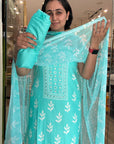 Soft Floral Print Suit Set with Sheer Dupatta