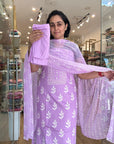 Soft Floral Print Suit Set with Sheer Dupatta