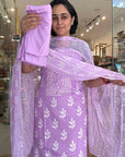 Soft Floral Print Suit Set with Sheer Dupatta