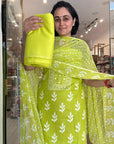 Soft Floral Print Suit Set with Sheer Dupatta