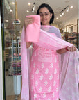Soft Floral Print Suit Set with Sheer Dupatta