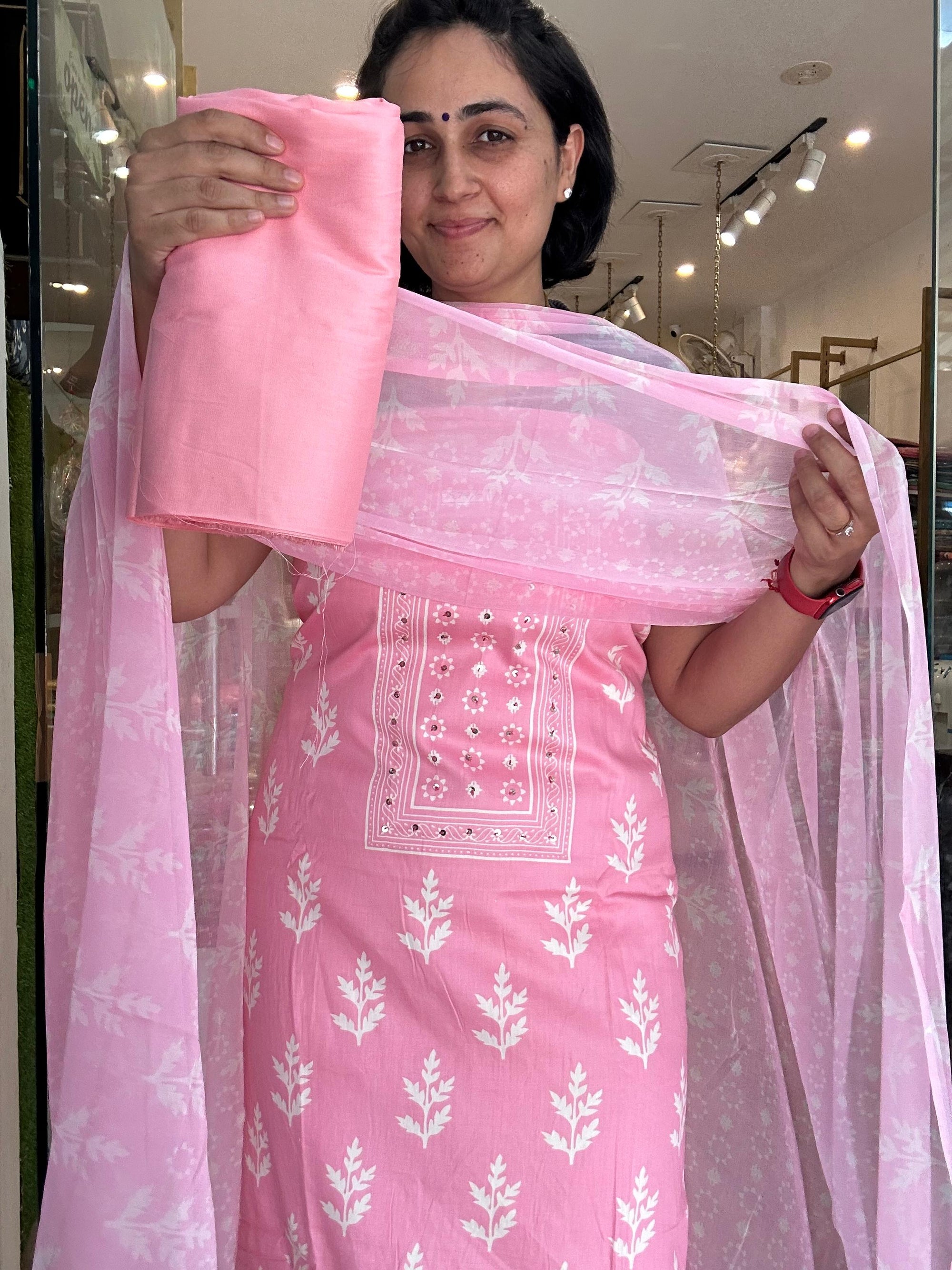 Soft Floral Print Suit Set with Sheer Dupatta