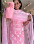 Soft Floral Print Suit Set with Sheer Dupatta