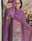 Elegant  Printed Suit Set with Intricate Border Details