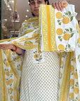 Elegant Floral Print Cotton Kurta Set