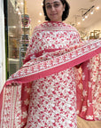 Rose Red Floral Elegance Cotton Suit Set