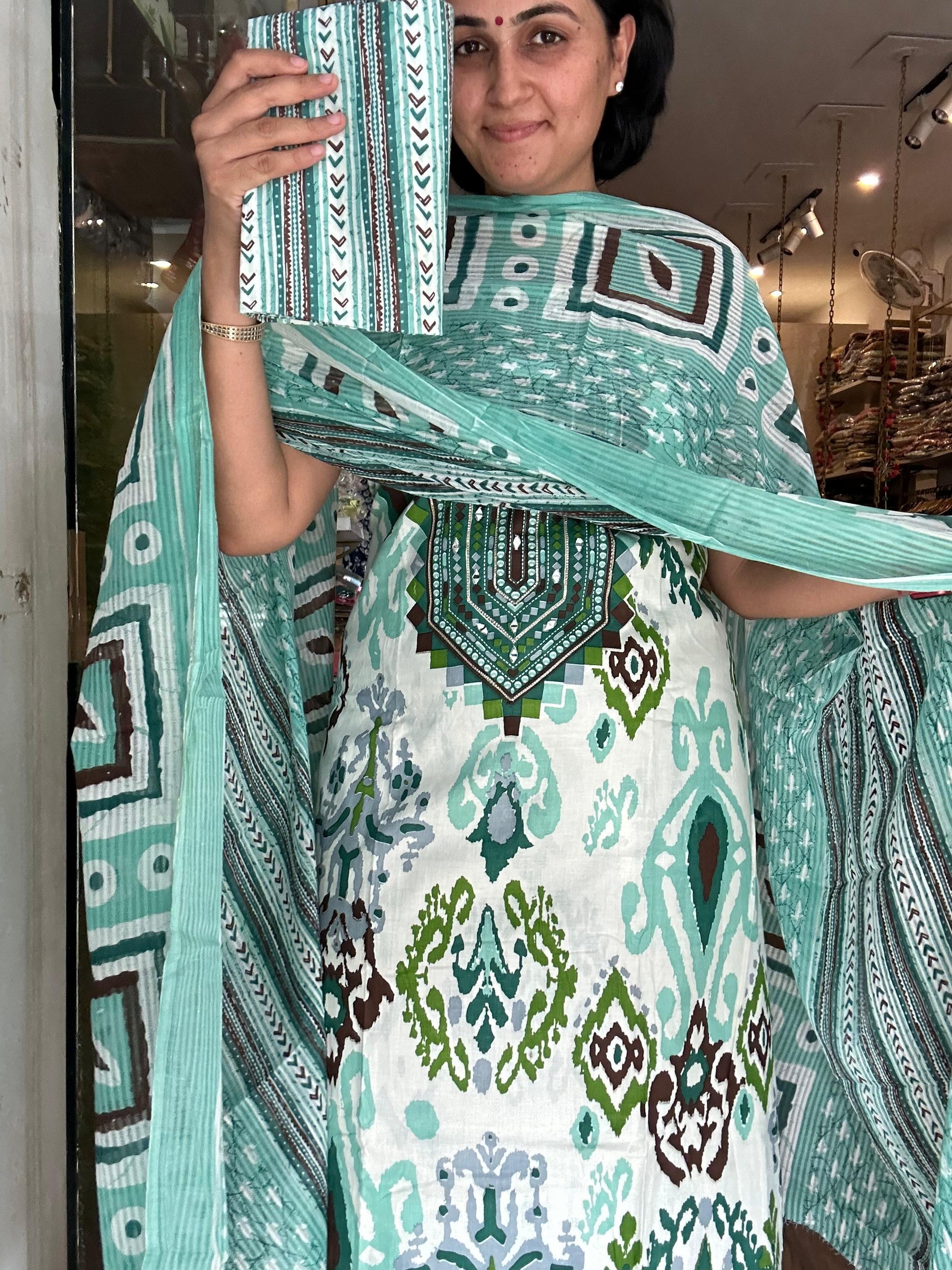 Lavender Grace Ikat-Inspired Cotton Suit Set