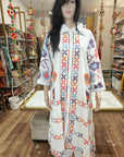 White Cotton Shirt-Collar Kurti with Multicolour Geometric Print