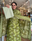 Cotton Suit Set with Floral Kurta & Statement Printed Dupatta