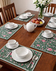 Set of 6 Block print Quilted placemats - Reversible Table mats - 13x19 inches - Green and Pink.