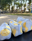 Lemon Breeze Cotton Quilted Pouch Set (Set of 3)